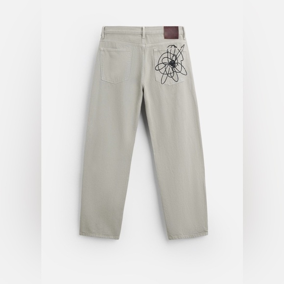 Zara Other - NWOT Zara Men's Beige Jeans with Black Abstract Design Sz 31